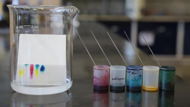 Chemistry of thin layer chromatography with plate, solvent and samples.