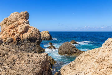 Fototapeta na wymiar Manikata, Malta. Beautiful view with coastal stones