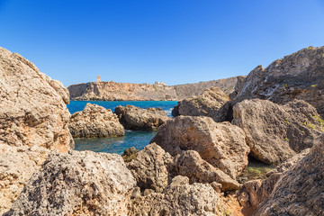 Manikata, Malta. The picturesque shores of the Għajn Tuffieħa Bay