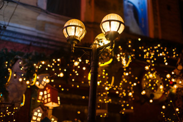 Lights and lanterns in the wedding. Bokeh.