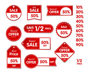 VECTOR isolated Set of price sale tags with text. Special offer, hot sale, best price, season offer.