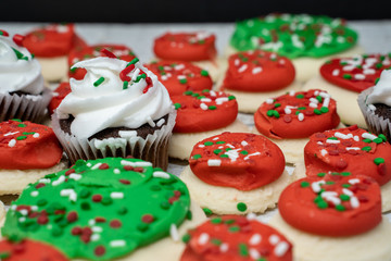 Festive Christmas holiday cupcakes and sugar cookie treats and sweets