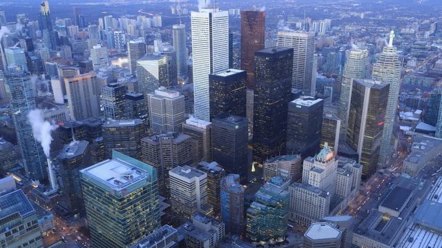 Timelapse aerial scene of Toronto, Ontario night to day 4K