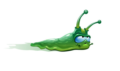 vector illustration of green snail slug crawling