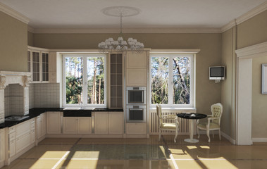 kitchen, interior visualization, 3D illustration