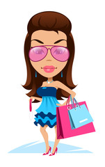 vector illustration of girl shopping bag sale