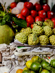 Variety of fresh fruits on a vietnamese market - obrazy, fototapety, plakaty