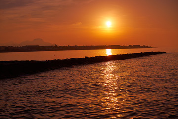 Naklejka premium Denia skyline at sunset with in Spain
