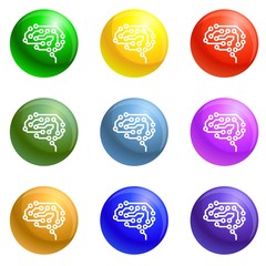 Fototapeta na wymiar Future brain icons vector 9 color set isolated on white background for any web design 
