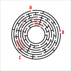 Black round maze. Game for kids. Children's puzzle. Many entrances, one exit. Labyrinth conundrum. Simple flat vector illustration isolated on white background. With place for your image.