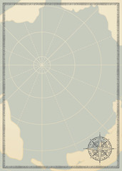 Old vintage paper with wind rose compass sign. Vector illustration on the theme of travel, adventure and discovery on the background of an old map. Pirate map concept. © paseven