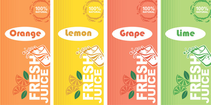 collection of colorful citrus fresh juice labels