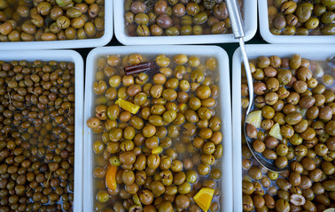 Olives in an outdoor market
