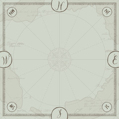 Old vintage paper with compass directions. Vector illustration on the theme of travel, adventure and discovery on the background of wind rose and old map. Pirate map concept.