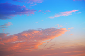 Fototapeta na wymiar Sunset sky clouds orange and blue