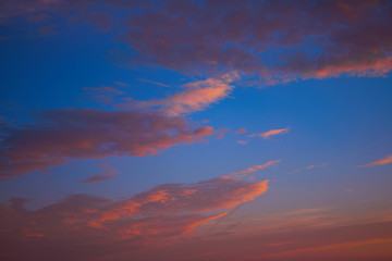 Sunset sky clouds orange and blue