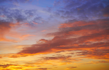 Sunset sky clouds orange and blue