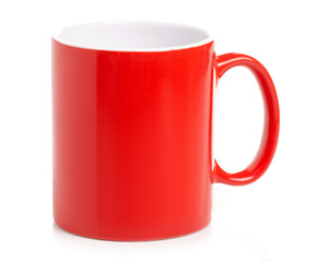 Red cup mug drink on white background isolation