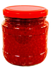 red caviar in a jar with a lid