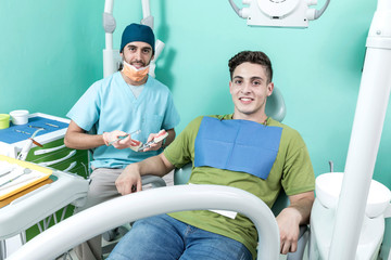 Dentist office lifestyle scene. Desaturated