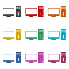 Desktop computer icon or logo, Home desktop computer personal, color set