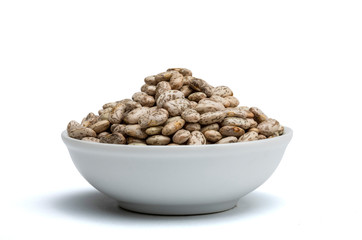 withe bowl with stained beans