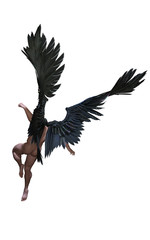 Naklejka premium 3d ilustracja skrzydła demona, upierzenie czarne skrzydło na białym tle na białym tle ze ścieżką przycinającą.