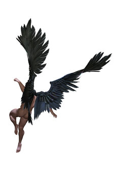 3d Illustration Demon Wings, Black Wing Plumage Isolated on White Background with Clipping Path. 
