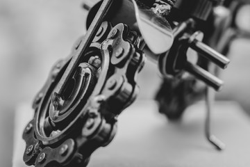 Close up (Macro) of Handmade metal toy motorcycle/motorbike made out of scrap metal pieces with short depth of view