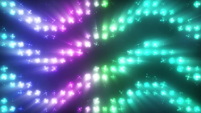 Colorful flashing lights with smoke bulb spotlight flood lights arrow vj led wall stage led display blinking lights. Seamless loop animation