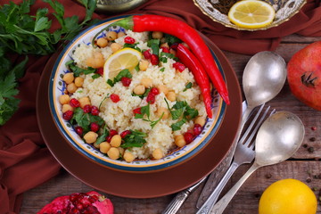 Couscous with pomegranate and chickpeas
