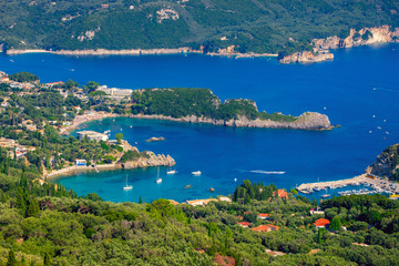 Fototapeta na wymiar Beautiful island of Corfu, heart-shaped Paleokastritsa bay with charming and wonderful panoramic views