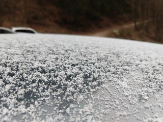Ice frost on the car window during winter. Slovakia