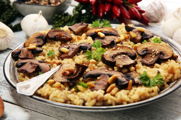 risotto with mushrooms, fresh herbs and parmesan cheese