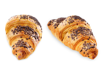 Chocolate croissants with chocolate sprinkles isolated