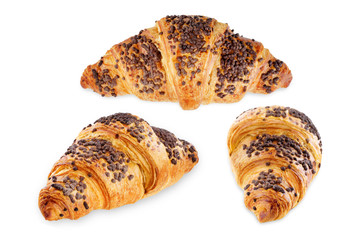 Chocolate croissants with chocolate sprinkles isolated