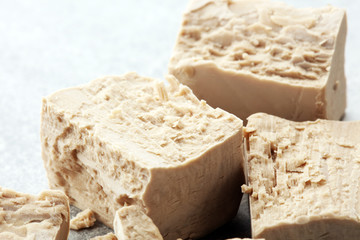 Dry yeast crumbled and yeast block for baking