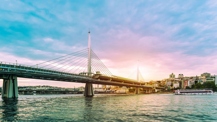 Golden Horn Metro Bridge (Halic Bridge), toned. Istanbul, Turkey