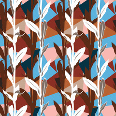 Floral pattern with bright leaves and geometric motif