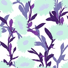 Behang Aquarel natuur set Naadloos vectorbloempatroon met grote gewaagde bloemen