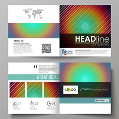 Business templates for square bi fold brochure, flyer, report. Leaflet cover, abstract vector layout. Minimalistic design with circles, diagonal lines. Geometric shapes forming retro background