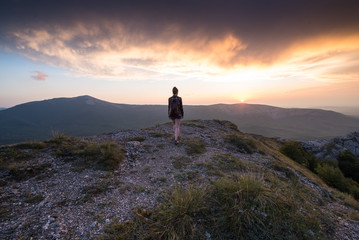 Fototapeta premium man on the top of mountain