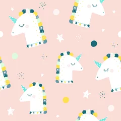 Door stickers Unicorn Seamless pattern with cute unicorn and stars. Kids print. Vector hand drawn illustration.
