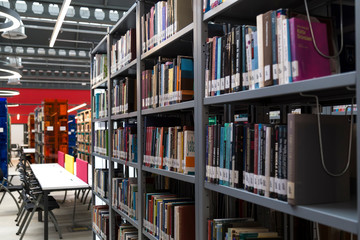 library concept for university or school. books ,table ,chair in the library.