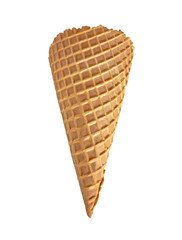 Empty wafer or waffle ice cream cone isolated on white background