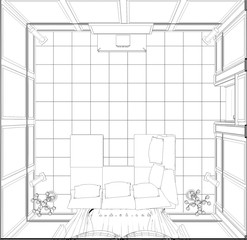 interior contour visualization, 3D illustration, sketch, outline