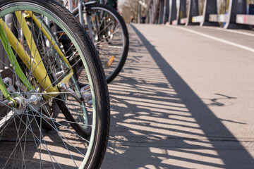 Chaotic bicycle/bike parking in a city - transport, public transport - stolen bikes, old bikes,...