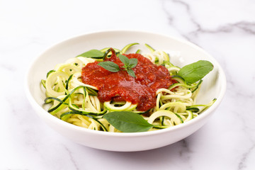 Zucchini Pasta with Tomato Sauce and Basil
