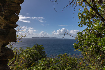 Saint Vincent and the Grenadines, Bequia and Mustique view from fort Fort Duvernette
