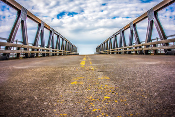 center yellow line of a bridge